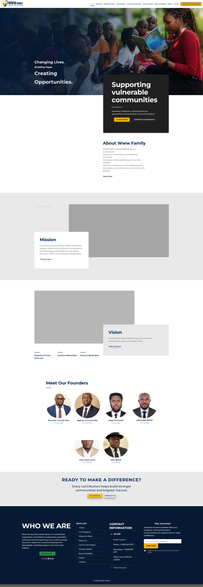 WWW Family humanitarian organisation website designed by Terraprime Digital